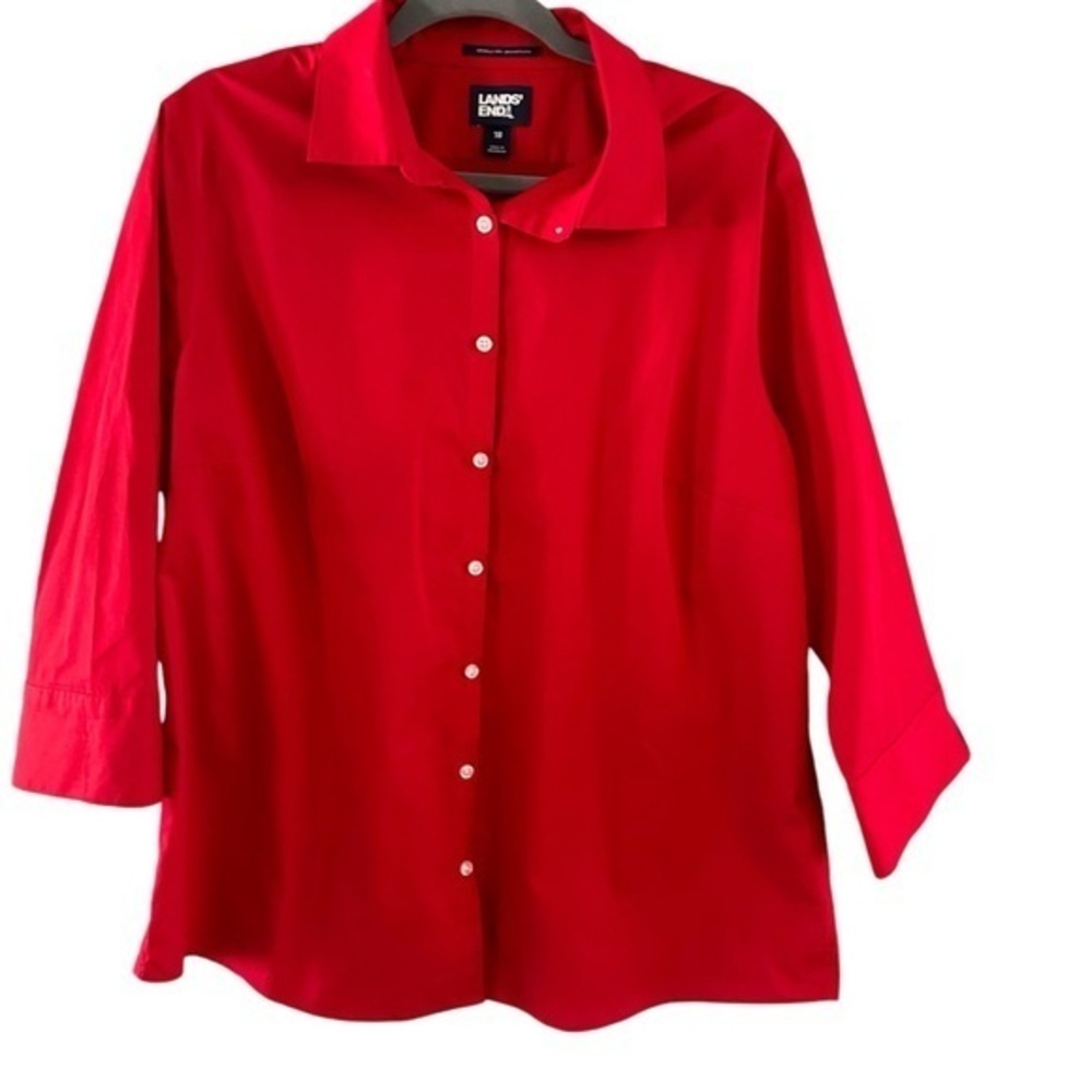 Lands End Red Broadcloth Blouse